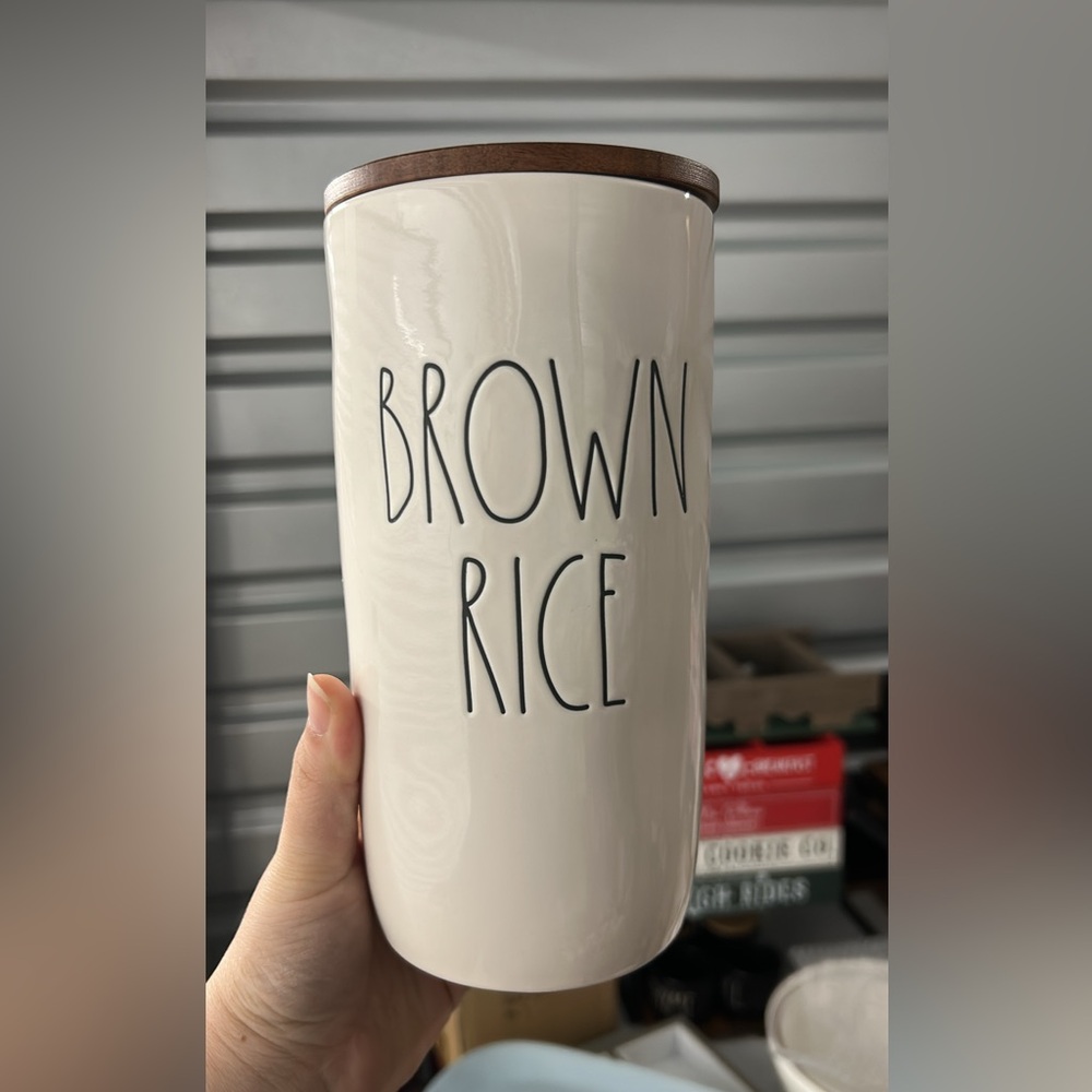 Rae Dunn Brown Rice Canister with Wooden Lid
